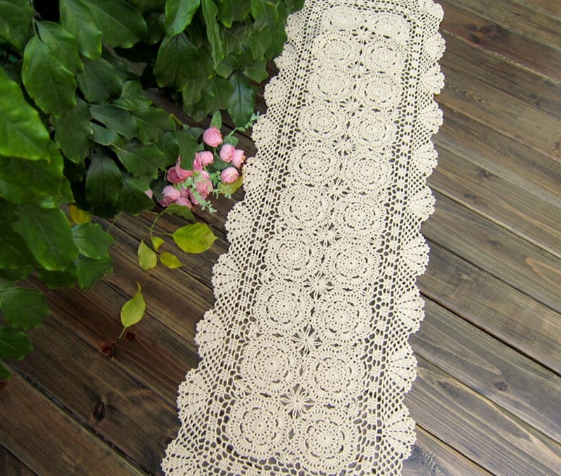 Damanni Rectangular Cotton Handmade Crochet Lace Table Runner Doilies Table Dresser Scarf DÃ©cor,16 Inch by 55 Inchï¼ŒBeige - Image 5